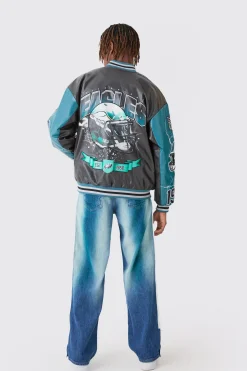 Nfl Eagles Oversized Varsity Pu Applique Jacket | BoohooMAN UK