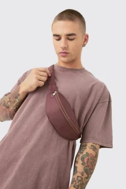 Nylon Cross Body Bag In Brown | BoohooMAN UK
