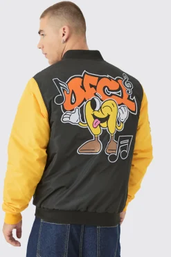 Nylon Embroidered Varsity Jacket In Black | BoohooMAN UK