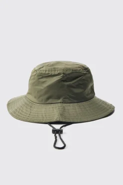 Nylon Neck Flap Boonie Hat In Khaki | BoohooMAN UK