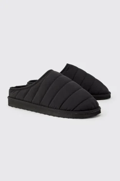 Nylon Quilted Slippers | BoohooMAN UK