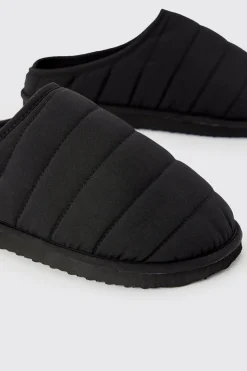 Nylon Quilted Slippers | BoohooMAN UK