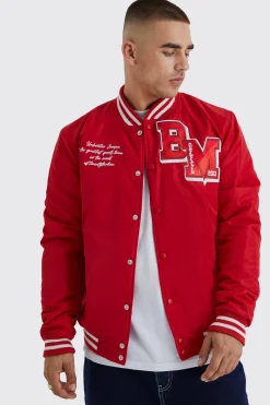 Nylon Varsity Jacket With Badges | BoohooMAN UK