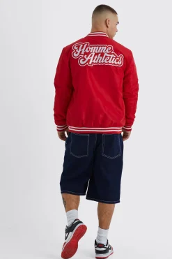 Nylon Varsity Jacket With Badges | BoohooMAN UK