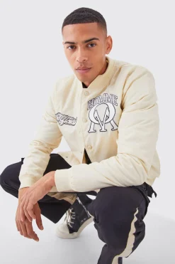Nylon Varsity Jacket With Badges | BoohooMAN UK