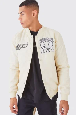 Nylon Varsity Jacket With Badges | BoohooMAN UK