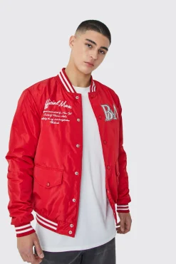 Nylon Varsity Jacket With Badges | BoohooMAN UK