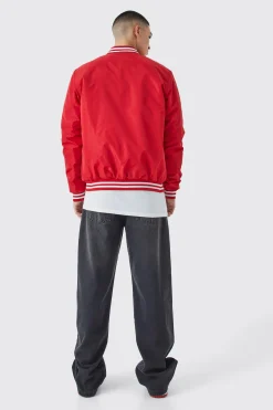 Nylon Varsity Jacket With Badges | BoohooMAN UK