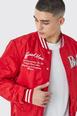 Nylon Varsity Jacket With Badges | BoohooMAN UK