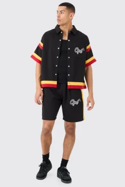 OFCL Baseball Shirt And Shorts Set | BoohooMAN UK