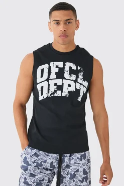 OFCL Dept Printed Ribbed Tank | BoohooMAN UK