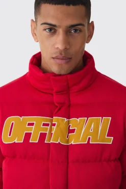 Official Boxy Funnel Neck Mesh Puffer Coat In Red | BoohooMAN UK