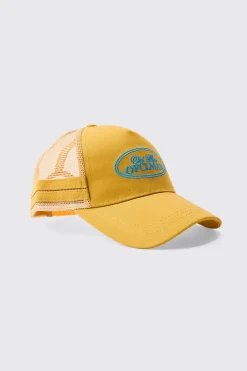 Official Embroidered Mesh Panel Cap In Yellow | BoohooMAN UK