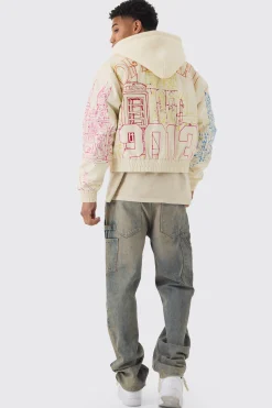 Official Man Boxy Hooded Embroidered PU Bomber Jacket | BoohooMAN UK