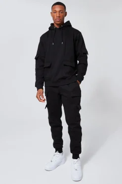 Official Man Cargo Hooded Panelled Tracksuit | BoohooMAN UK