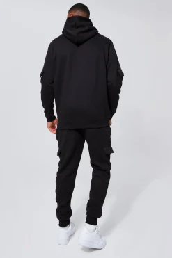 Official Man Cargo Hooded Panelled Tracksuit | BoohooMAN UK