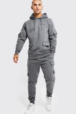 Official Man Cargo Hooded Panelled Tracksuit | BoohooMAN UK