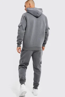 Official Man Cargo Hooded Panelled Tracksuit | BoohooMAN UK