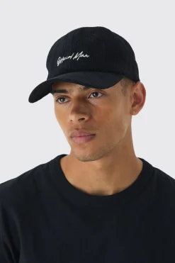 Official Man Corduroy Cap In Black | BoohooMAN UK