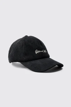 Official Man Corduroy Cap In Black | BoohooMAN UK