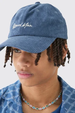Official Man Corduroy Cap In Blue | BoohooMAN UK