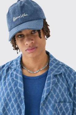 Official Man Corduroy Cap In Blue | BoohooMAN UK