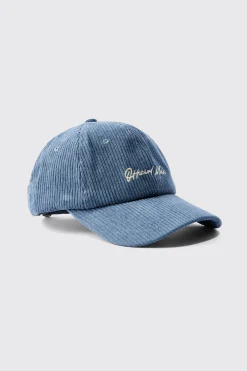 Official Man Corduroy Cap In Blue | BoohooMAN UK