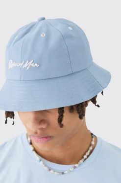 Official Man Embroidered Bucket Hat In Dusty Blue | BoohooMAN UK