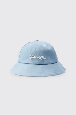 Official Man Embroidered Bucket Hat In Dusty Blue | BoohooMAN UK