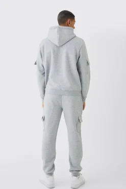 Official Man Regular Fit Panelled Cargo Hooded Tracksuit | BoohooMAN UK