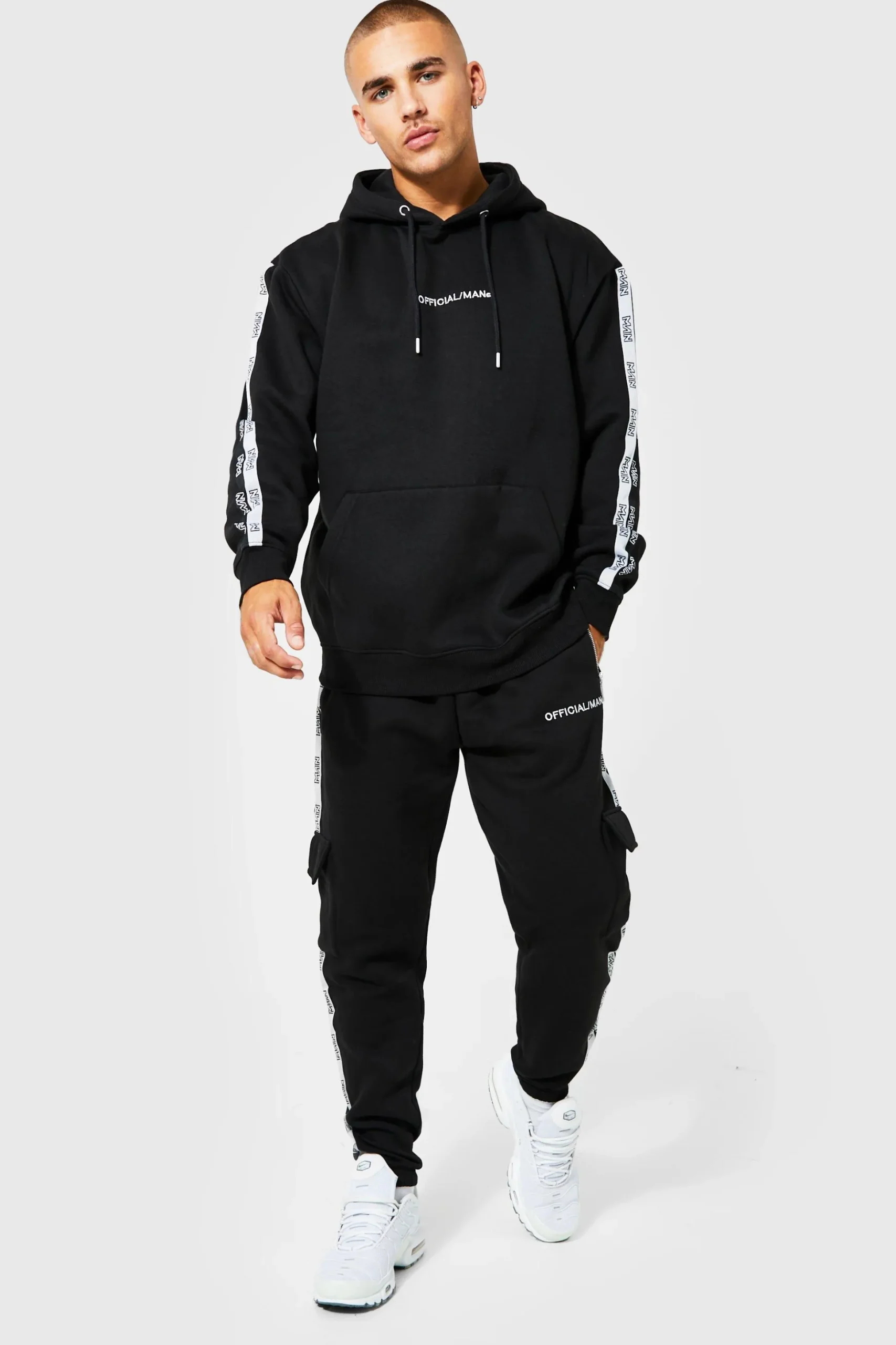 Official Man Tape Cargo Hooded Tracksuit | BoohooMAN UK