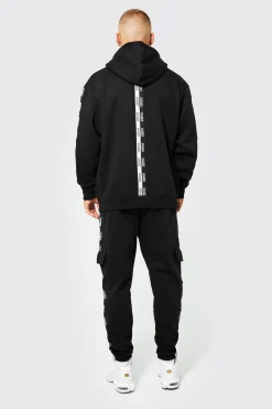 Official Man Tape Cargo Hooded Tracksuit | BoohooMAN UK
