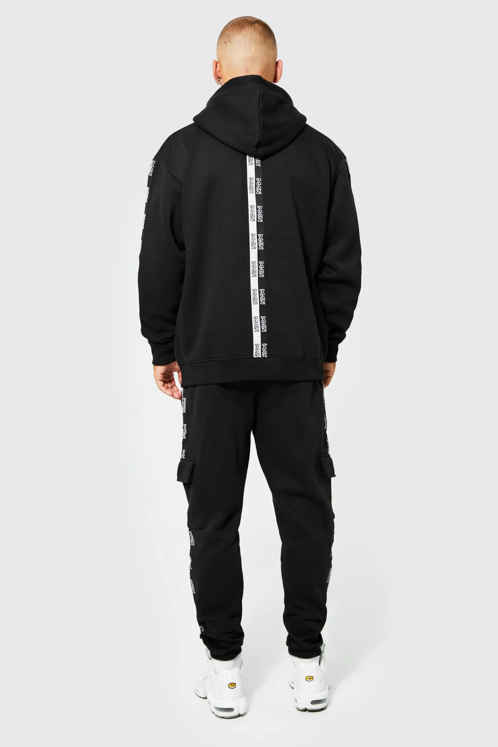 Official Man Tape Cargo Hooded Tracksuit | BoohooMAN UK