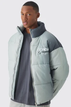 Official Ombre Funnel Neck Puffer In Grey | BoohooMAN UK