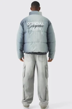 Official Ombre Funnel Neck Puffer In Grey | BoohooMAN UK