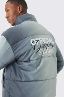 Official Ombre Funnel Neck Puffer In Grey | BoohooMAN UK