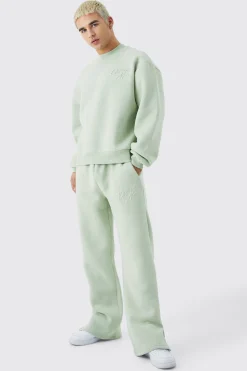 Official Oversized Boxy Sweat Embossed Tracksuit | BoohooMAN UK