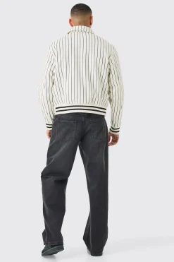 Official Pinstripe Varsity Bomber | BoohooMAN UK