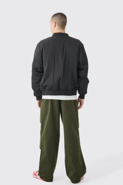Official Satin Pinstripe Varsity Bomber | BoohooMAN UK