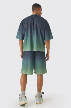 Ombre Applique Moto Mesh Long Length Basketball Shorts | BoohooMAN UK