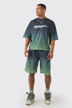 Ombre Applique Moto Mesh Long Length Basketball Shorts | BoohooMAN UK