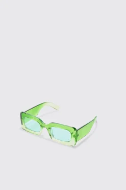 Ombre Rectangular Sunglasses In Green | BoohooMAN UK