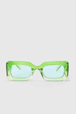 Ombre Rectangular Sunglasses In Green | BoohooMAN UK