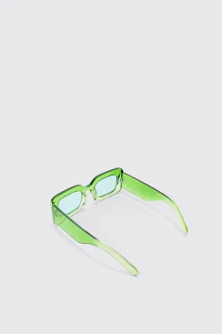 Ombre Rectangular Sunglasses In Green | BoohooMAN UK