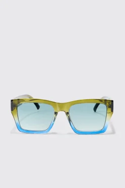 Ombre Square Sunglasses In Green | BoohooMAN UK