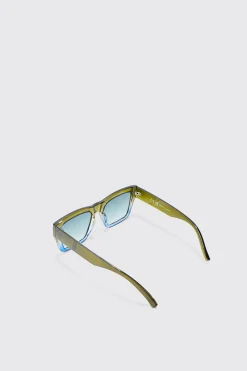 Ombre Square Sunglasses In Green | BoohooMAN UK