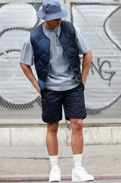 Onion Quilted Acid Wash Gilet And Short Set | BoohooMAN UK