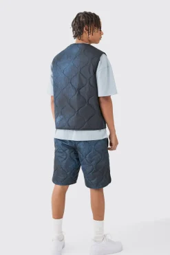 Onion Quilted Acid Wash Gilet And Short Set | BoohooMAN UK