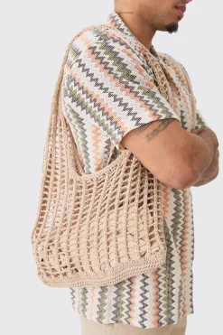 Open Knit Tote Bag | BoohooMAN UK