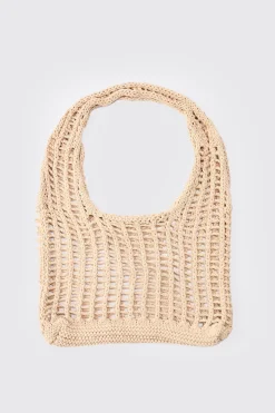 Open Knit Tote Bag | BoohooMAN UK